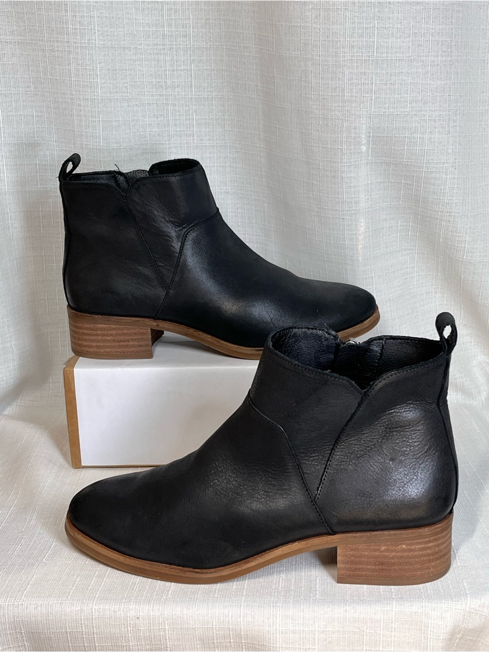 Lucky Brand Prenma Black Leather Ankle Booties Side Zip Size 8.5
